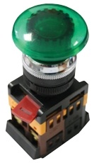 Кнопка AELA-22 "Грибок" зеленая с подсветкой 1з+1р 380В фото 1