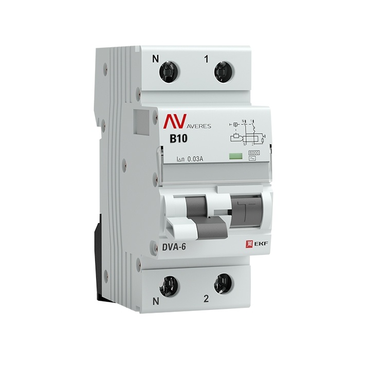 Дифференциальный автомат DVA-6 1P+N 10A (B) 30мА (AC) 6кА EKF AVERES фото 1