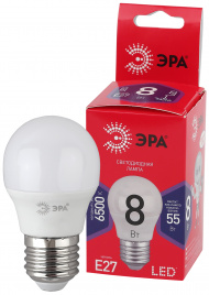 Лампа светодиодная ЭРА RED LINE LED P45-8W-865-E27 R 8Вт шар холодный дневной свет E27