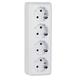 Розетка 4-местная 16А с заземлением белая "Рим" EKF