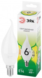 Лампа светодиодная ЭРА GREEN LINE LED BXS-6W-830-E14 GL 6Вт свеча на ветру теплый свет E14