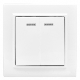 "Минск" Выключатель 2-клавишный СП с индикатором 10А белый EKF