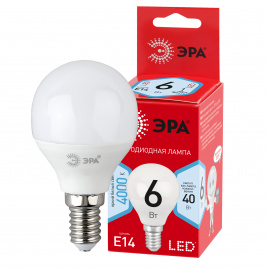 Лампа светодиодная ЭРА RED LINE LED P45-6W-840-E14 R 6Вт шар нейтральный белый свет E14