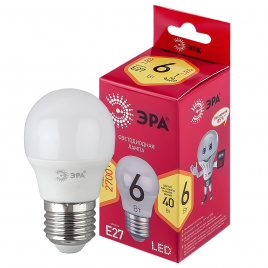 Лампа светодиодная ЭРА RED LINE LED P45-6W-827-E27 R 6Вт шар теплый белый свет E27