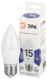 Лампа светодиодная ЭРА STD LED B35-15W-860-E27 15Вт свеча холодный свет Е27