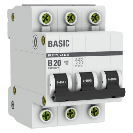 Выключатель ВА 47-29 3P 20А (B) 4,5 kA EKF Basic