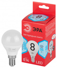 Лампа светодиодная ЭРА RED LINE LED P45-8W-840-E14 R 8Вт шар нейтральный белый свет E14