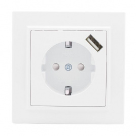 "Минск" Розетка 1-местная СП 16А с з/к с з/ш с USB белая EKF