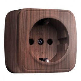 "Минск" Розетка 1-местная ОП 16А с заземлением темное дерево EKF