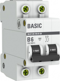 Выключатель ВА 47-29 2P 06А (B) 4,5 kA EKF Basic