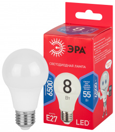 Лампа светодиодная ЭРА RED LINE LED A55-8W-865-E27 R 8Вт груша холодный дневной свет Е27