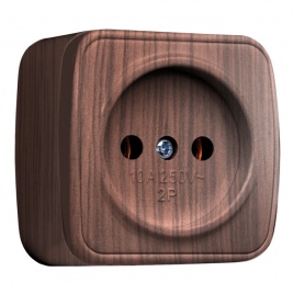"Минск" Розетка 1-местная ОП 10А без заземления темное дерево EKF