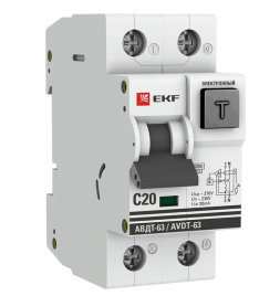 Диф. автомат АВДТ-63 20А/30мА (хар-ка C, электронный тип A) 6кА EKF