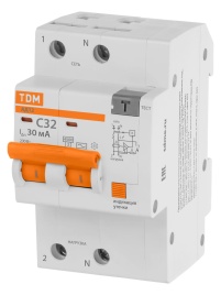 Диф.автомат АД12 2P, C32, 30мА, 4,5кА, тип АС, 3 мод, TDM