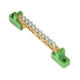 Шина "0" PE 6x9мм 10 отверстий латунь с контактной пластиной 2 изолятора EKF