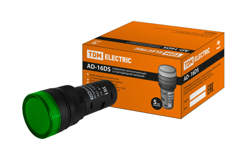 Лампа AD-16DS(LED)матрица d16мм зеленый 230В АС TDM фото 1