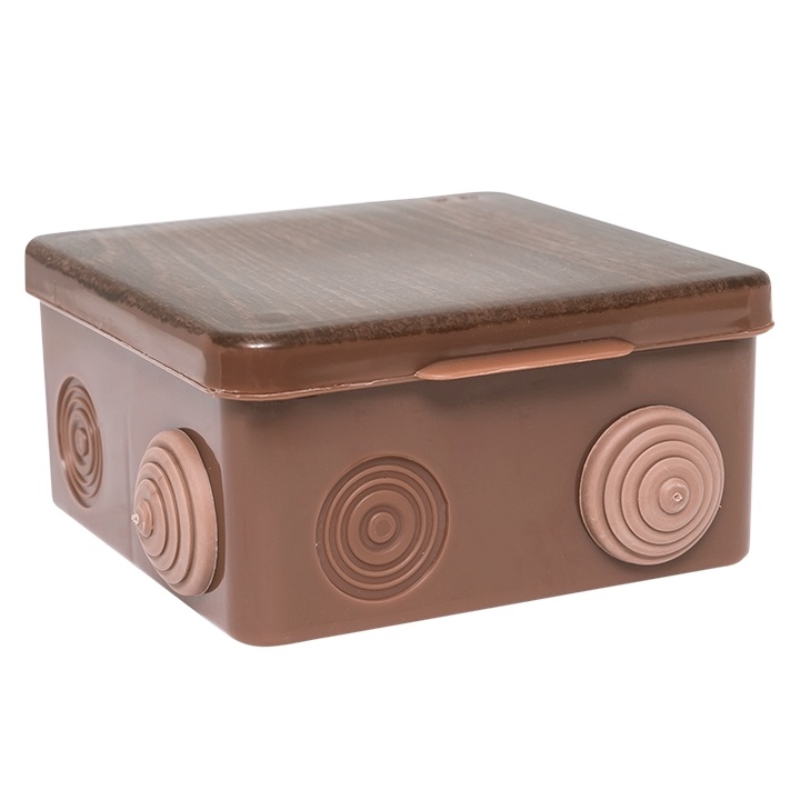 Коробка распаячная о/у (105х105х50), 8 вводов тёмное дерево IP54 EKF КМР-030-014 фото 1