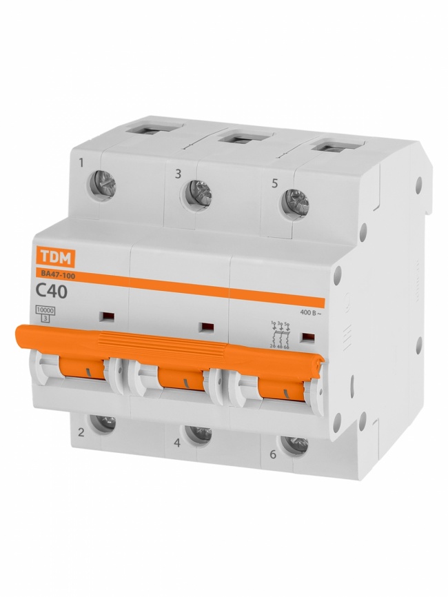 Выключатель ВА 47-100 3P 40А 10кА  х-ка С TDM фото 1
