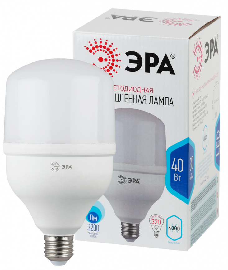 Лампа светодиодная POWER ЭРА STD LED T120-40W-4000-E27 40Вт колокол нейтральный белый свет Е27 фото 1