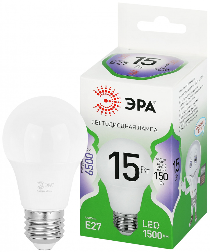 Лампа светодиодная ЭРА GREEN LINE LED A60-15W-865-E27 GL 15Вт груша холодный свет E27 фото 1
