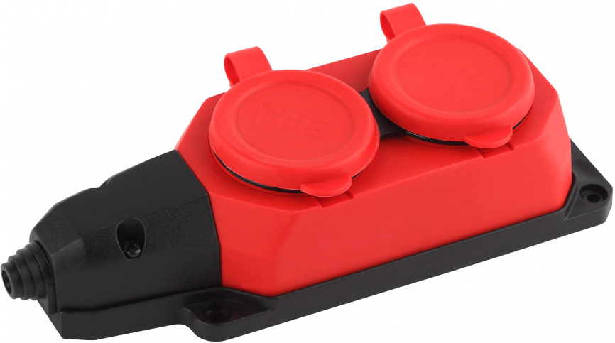 Колодка ЭРА K-2e-RED-IP44 каучуковая с заземлением 2 розетки 16A IP44 красная фото 1
