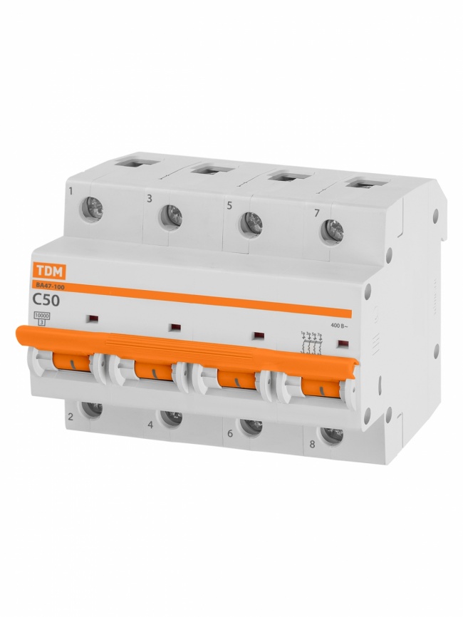 Выключатель ВА 47-100 4P 50А 10кА  х-ка С TDM фото 1
