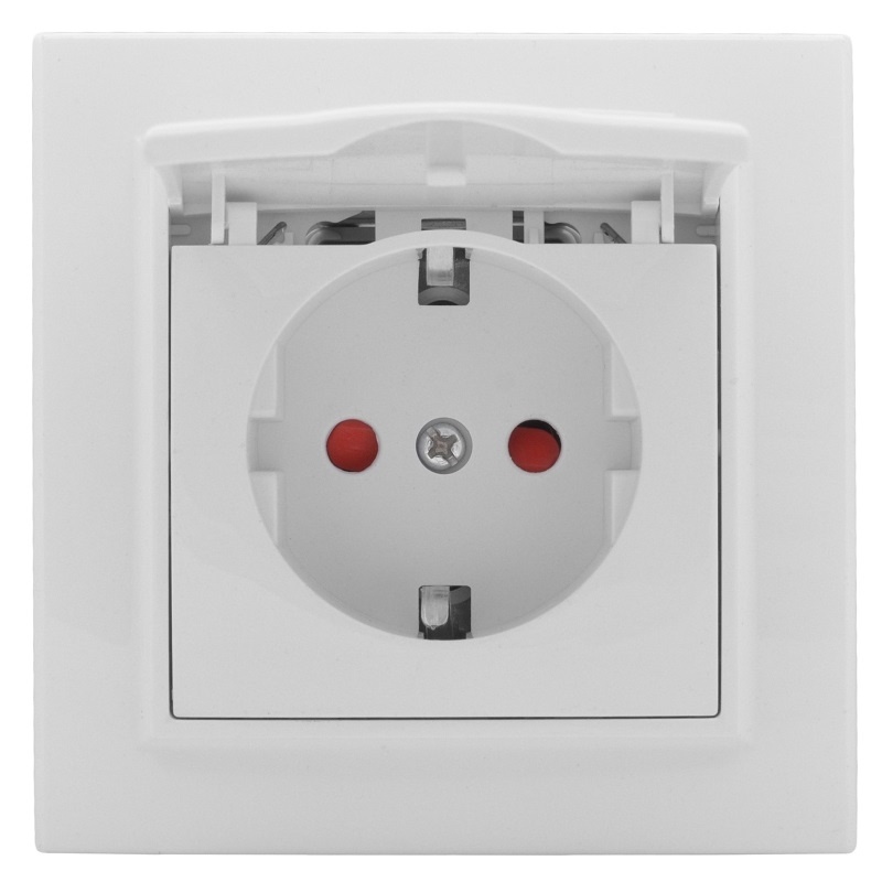 "Минск" Розетка 1-местная СП 16А с з/к с крышкой с з/ш белая EKF фото 1