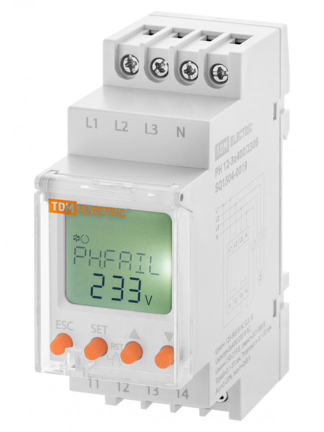 Реле напряжения РН 12-3х400/230В (LCD-дисплей, 1нр+1нз-контакты) TDM фото 1