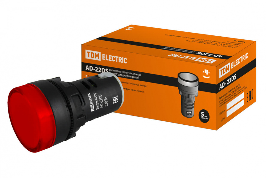 Лампа AD22DS(LED)матрица d22мм красный 230В TDM фото 1