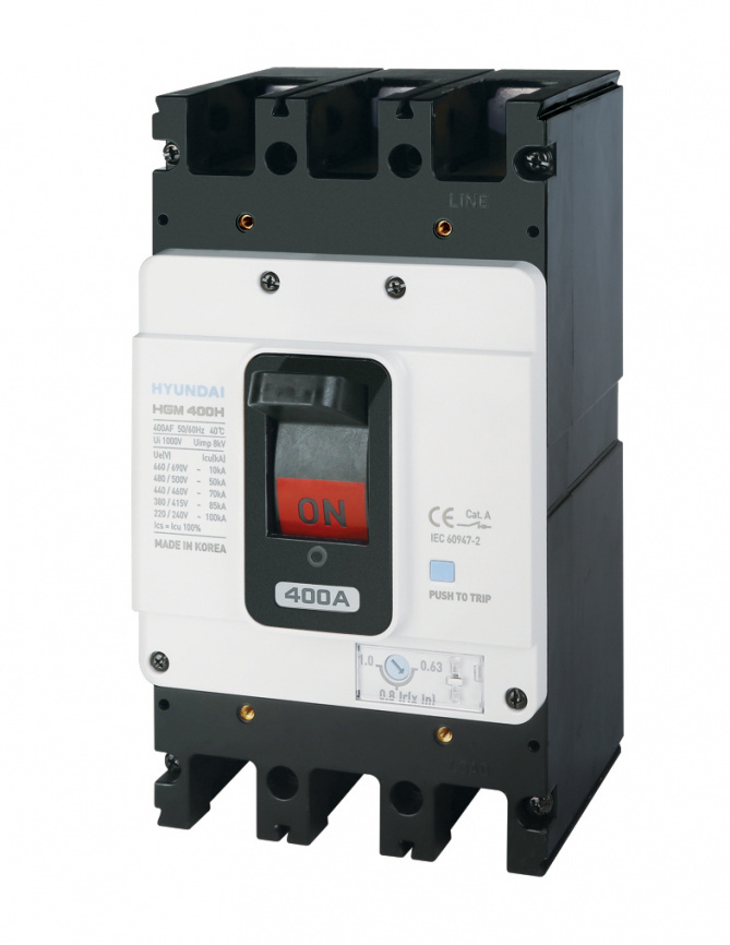 Выключатель HGM400E 400А, 45кА при 380В, 3P, расцепитель MTM-JF, прямое переднее подключение фото 1