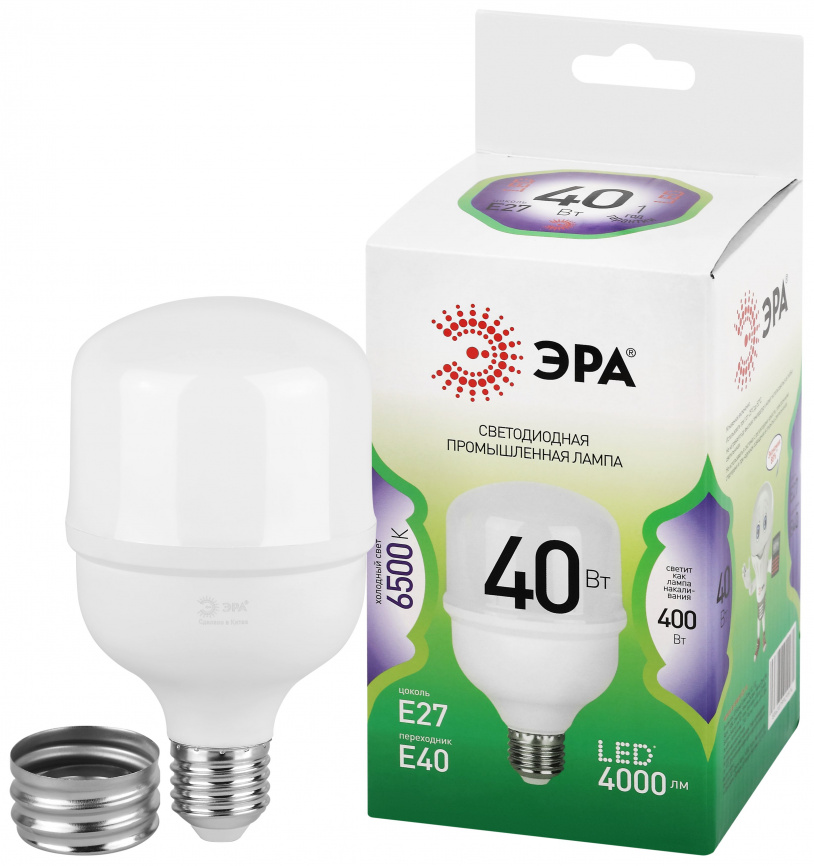 Лампа светодиодная ЭРА GREEN LINE LED POWER T80-40W-865-E27/E40 GL 40Вт колокол холодный свет Е27/Е40 фото 1