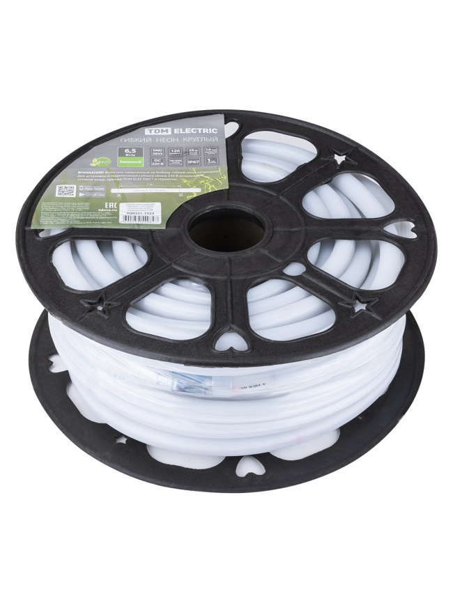 Гибкий неон круглый SMD2835-120 LED/м-220 В-6,5 Вт/м-IP67-зелёный (25м) TDM фото 1