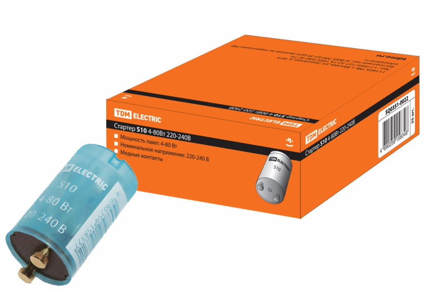 Стартер S10 4-80Вт 220-240В мед. контакты TDM фото 1