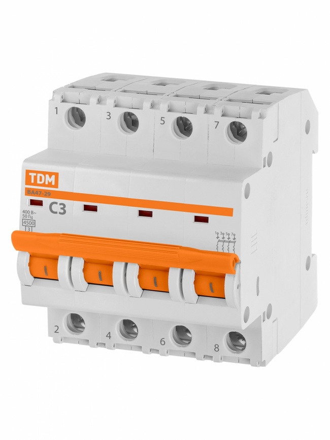 Выключатель ВА47-29 4Р  3А 4,5кА х-ка С TDM фото 1