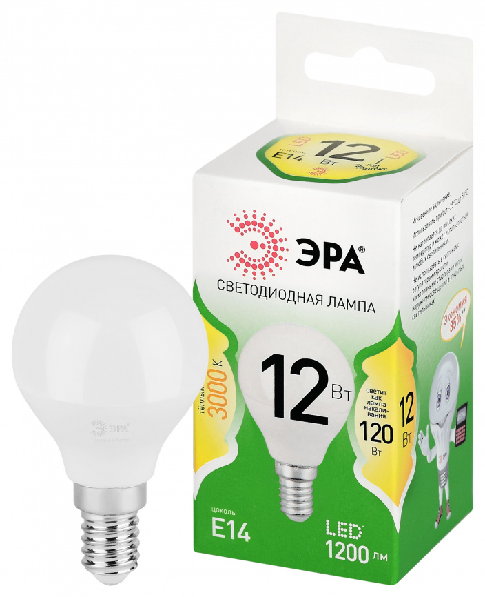 Лампа светодиодная ЭРА GREEN LINE LED P45-12W-830-E14 GL 12Вт шар теплый свет E14 фото 1