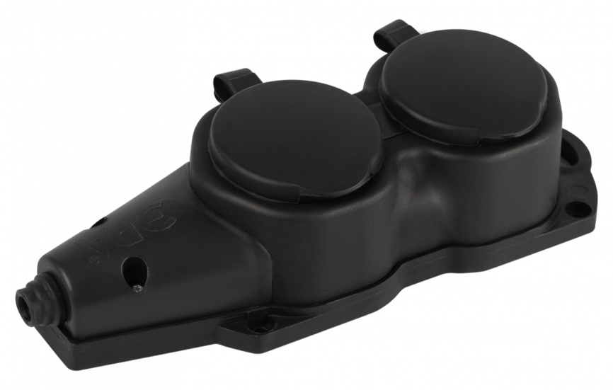 Колодка ЭРА KX-2e-B-IP44 каучуковая с заземлением 2 розетки 16A IP44 черная фото 1