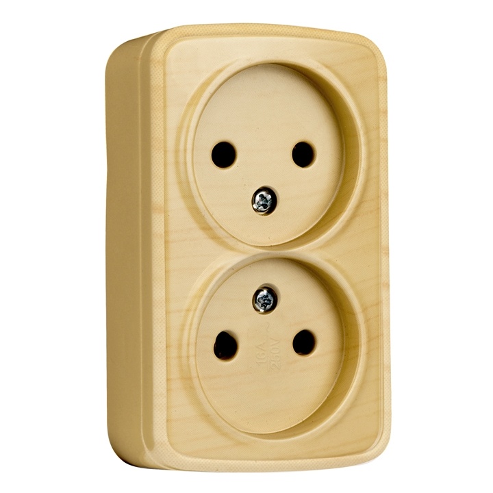 "Минск" Розетка 2-местная ОП 10А без заземления светлое дерево EKF фото 1