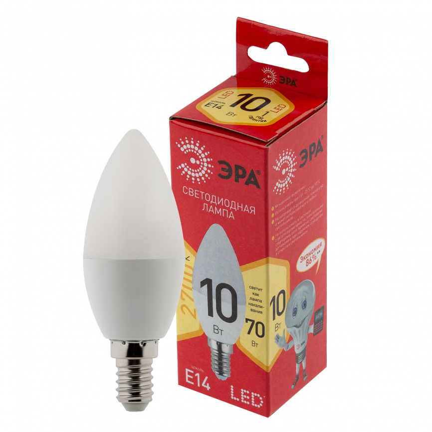 Лампа светодиодная ЭРА RED LINE LED B35-10W-827-E14 R 10Вт свеча теплый белый свет Е14 фото 1