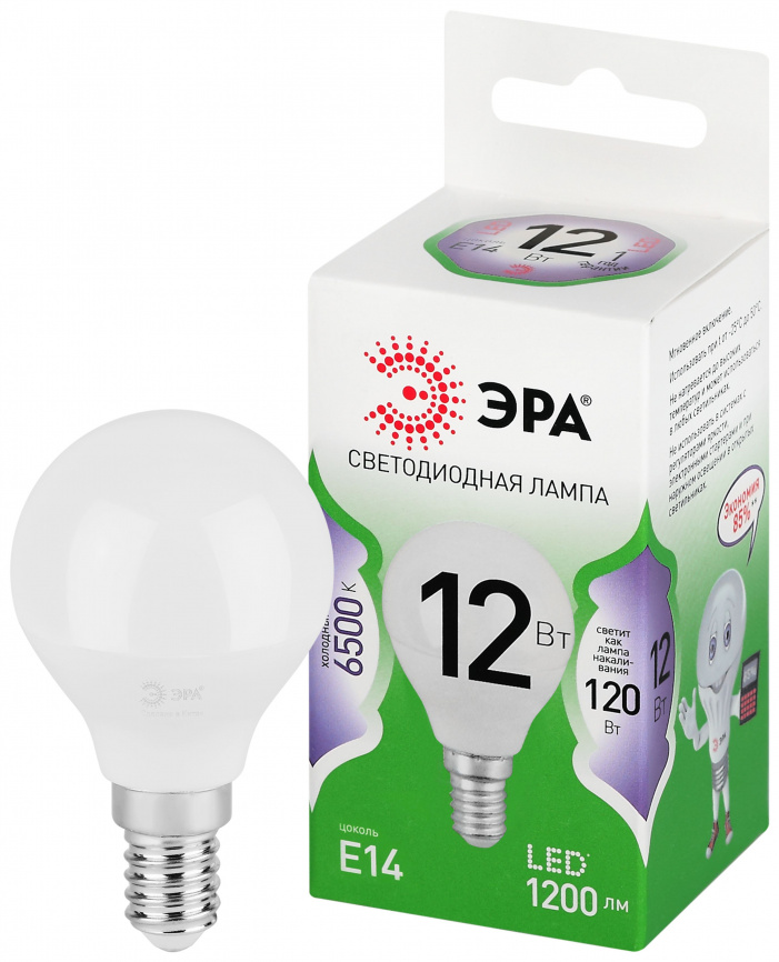 Лампа светодиодная ЭРА GREEN LINE LED P45-12W-865-E14 GL 12Вт шар холодный свет E14 фото 1