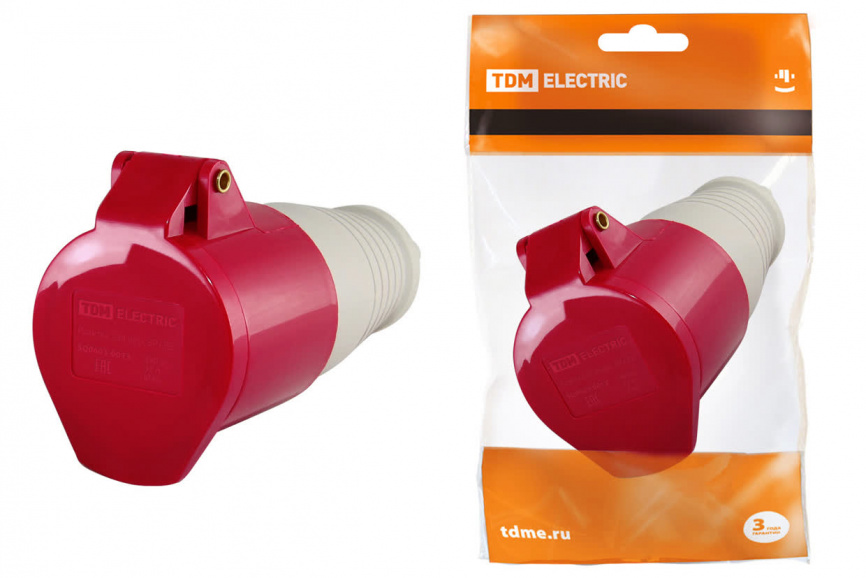 Розетка 224 переносная 3Р+РЕ 32А 380В IP44 TDM фото 1