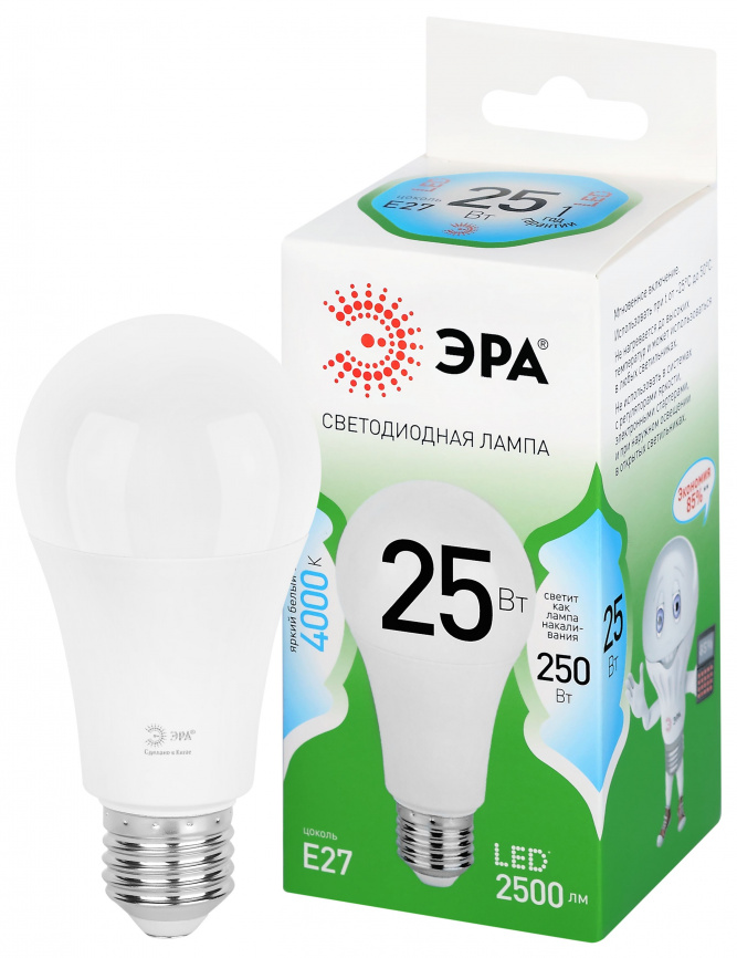 Лампа светодиодная ЭРА GREEN LINE LED A60-25W-840-E27 GL 25Вт груша яркий белый свет E27 фото 1