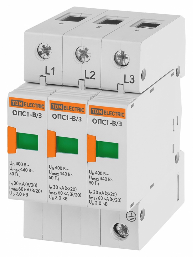 Разрядник ОПС1-B 3Р In=30kA Un=400B Im=60kA TDM фото 1