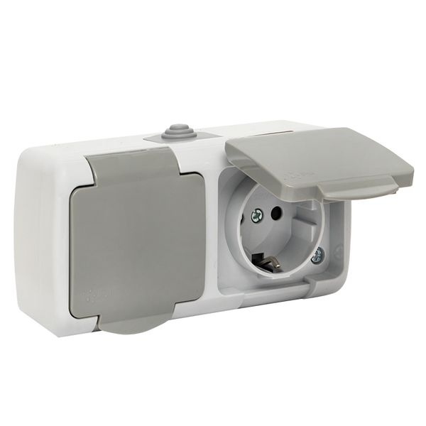 Розетка 2-местная 16А с з/к с крышкой IP54 о/у серый с защ. штор. Мурманск EKF фото 1