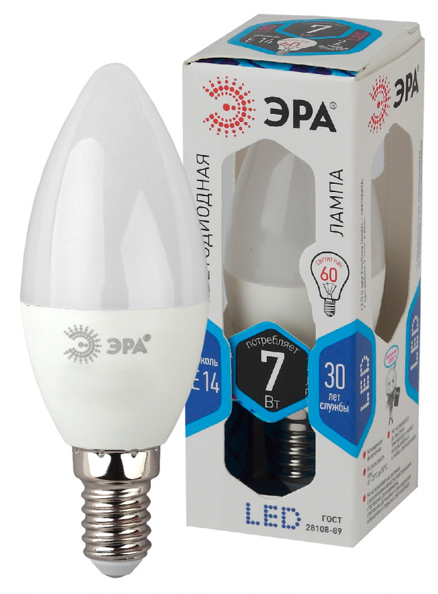 Лампа светодиодная ЭРА STD LED B35-7W-840-E14 7Вт свеча нейтральный белый свет Е14 фото 1