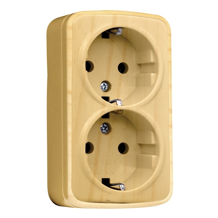 "Минск" Розетка 2-местная ОП 16А с заземлением светлое дерево EKF фото 1