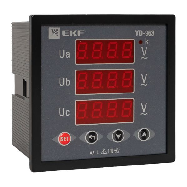 Вольтметр цифровой VD-963 на панель 96х96 трехфазный EKF фото 1
