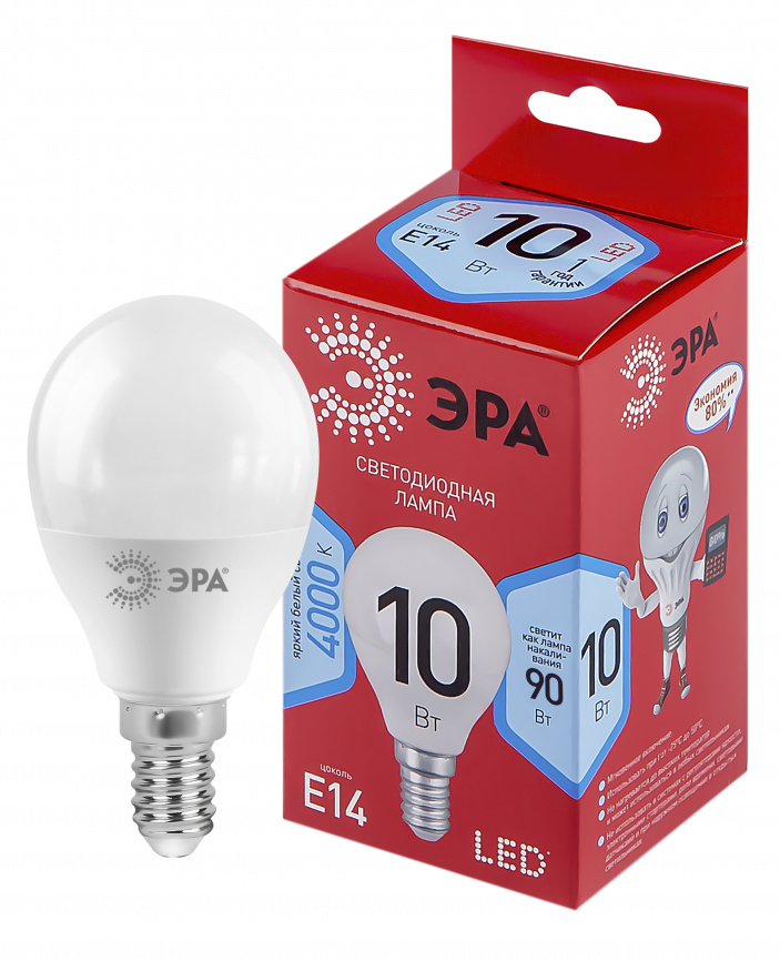 Лампа светодиодная ЭРА RED LINE LED P45-10W-840-E14 R 10Вт шар нейтральный белый свет E14 фото 1