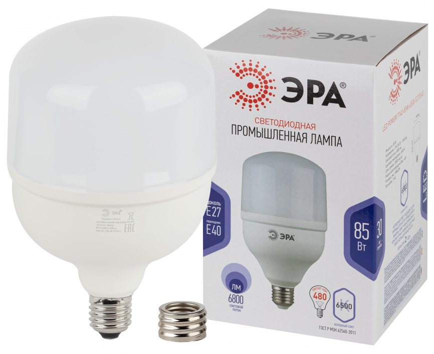 Лампа светодиодная POWER ЭРА STD LED T140-85W-6500-E27/E40 85Вт колокол холодный дневной свет Е27/Е40 фото 1