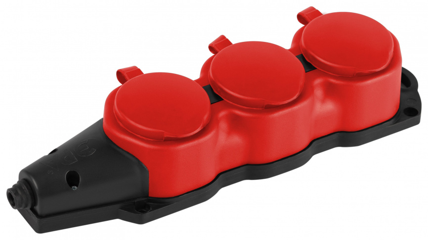 Колодка ЭРА KX-3e-RED-IP44 каучуковая с заземлением 3 розетки 16A IP44 красная фото 1