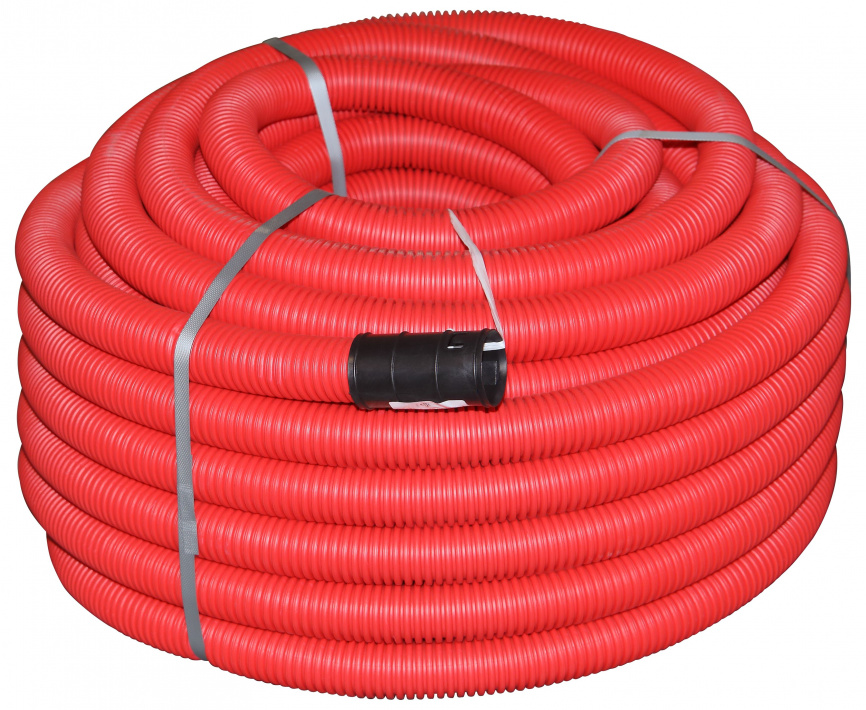 Труба гофрированная двустенная ПНД ЭРА GOFR-110-50-HD2-R красная 450Н SN10 d110мм с зондом 50м фото 1